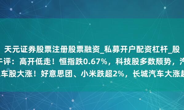 天元证券股票注册股票融资_私募开户配资杠杆_股票个股技术分析 港股午评:高开低走!恒指跌0.67%,科技股多数颓势,汽车股大涨!好意思团、小米跌超2%,长城汽车大涨超11%,蔚来汽车大涨近8%